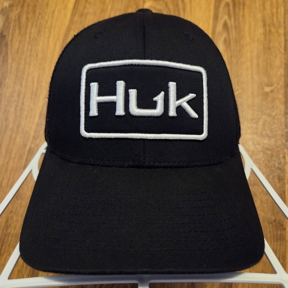 Huk Hat Cap Snapback Black Mesh Fishing Performance Outdoors‎ Yupoong - Picture 1 of 7